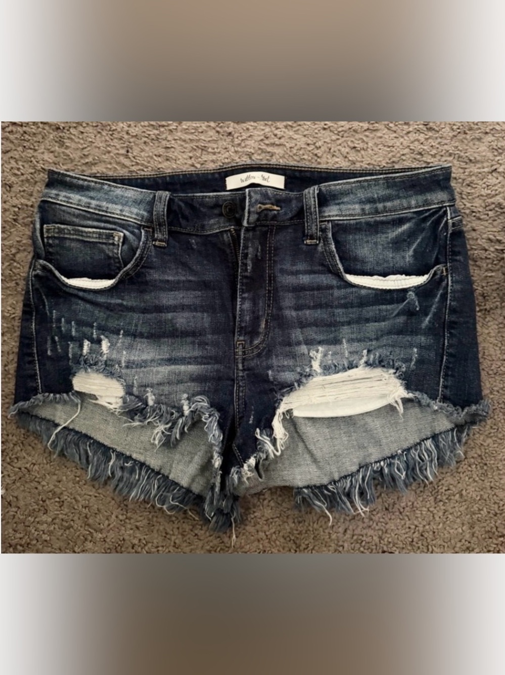 Distressed Dark Blue Denim Jean Shorts